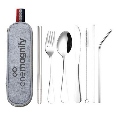 Silver Stainless Steel Tableware Set w/Felt Bag