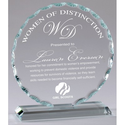 Faceted Jade Glass Circle Award, Small (4-3/4"x5-1/4")