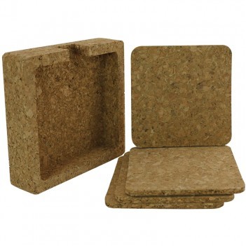 Square Cork Coaster w/Lasered Holder (Set of 4)