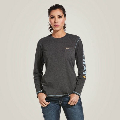 Ariat® Women's Charcoal Heather Gray Rebar® Workman™ Logo Long Sleeve T-Shirt