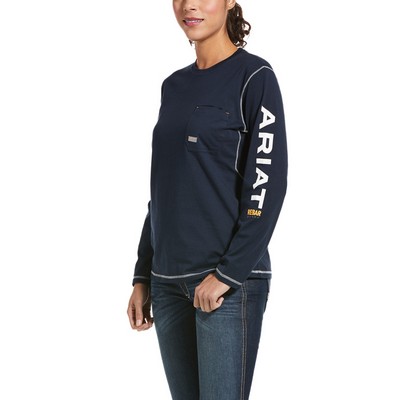 Ariat® Women's Navy Blue Rebar® Workman™ Logo Long Sleeve T-Shirt