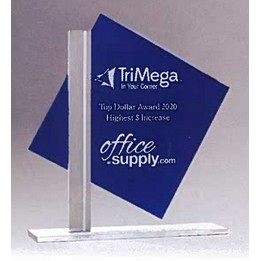 Diamond Series Blue Silk Screened Glass Award w/Brushed Aluminum Post & Base