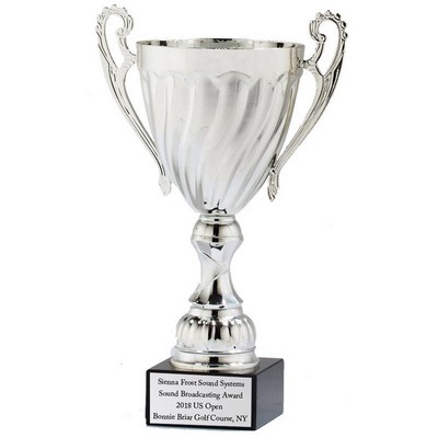 10¼" Swirl Silver Metal Trophy Cup w/Black Marble Base