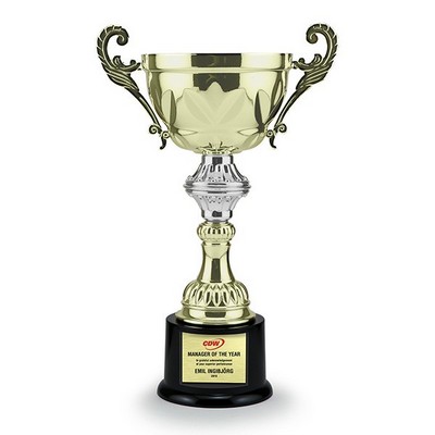 13" Tall Gold Metal Cup Trophy on Plastic Base