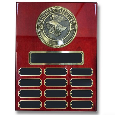 Department of Justice Perpetual Plaque w/Piano Finish Cherry Board (9" x 12")