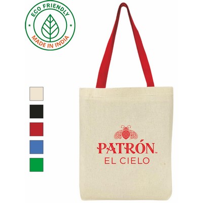 7 oz Cotton Canvas Tote Bag Red Handle - Eco Friendly Tradeshow Tote 15 x 14 x 2