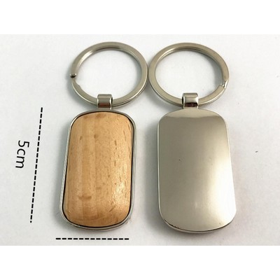 Ellipse Shaped Wood Keychain with Metal Back