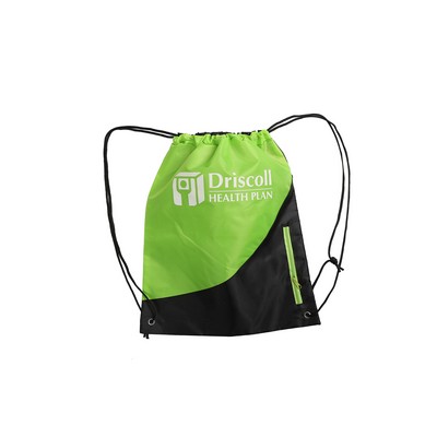 Two-Tone Custom Drawstring Bag With Zipper Pocket