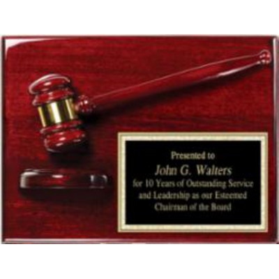 9" x 12" Premium Quality Rosewood Piano Finish Gavel and Block Plaque