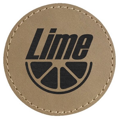 Round Engraved Patch with Adhesive, Light Brown Faux Leather, 2 1/2" diameter