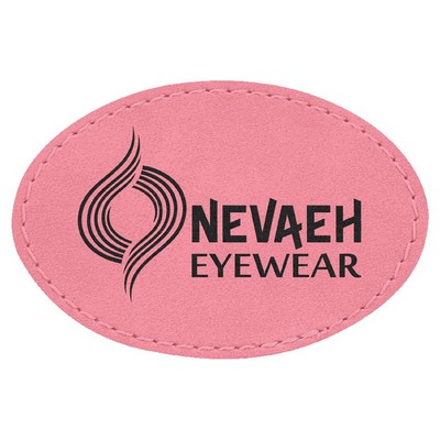 Oval Engraved Patch with Adhesive, Pink Faux Leather, 3" x 2"