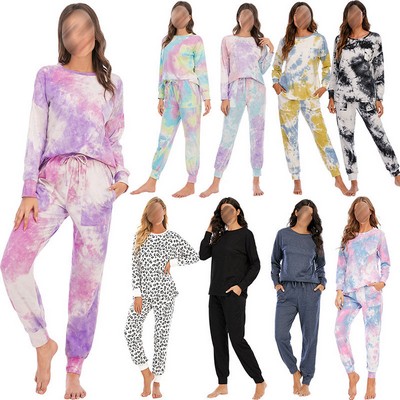 Women Tie Dye Pajama Sets Long Sleeve Tops And Pants