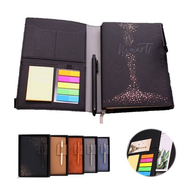 PU Leather Sticky Notes Notebook With File Holder