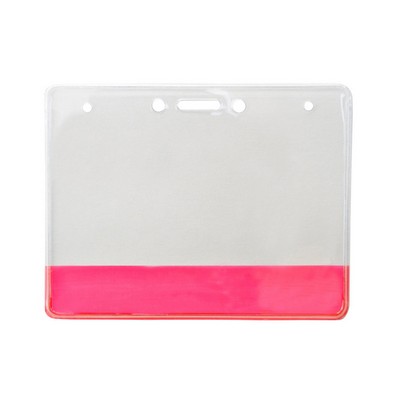 4.00" W x 3.00" H - Horizontal Clear Vinyl Badge Holder with Colored Bar (1 Color Imprint)