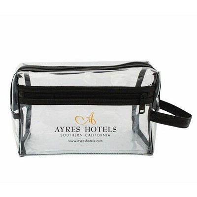 Super Soft Clear Vinyl Toiletry Bag w/ Leatherette Accent