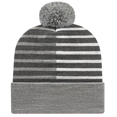 Cap America® USA Made Half Color Knit Beanie (Embroidery)