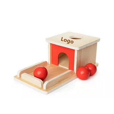 Montessori Object Permanence Box Wooden Toy Tray and Ball Drop with 3 Balls Baby Learning Toy