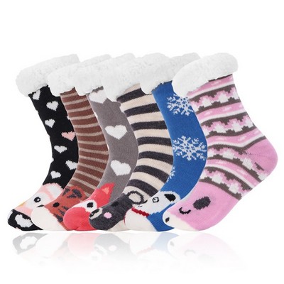 Winter Fleece Lining Knit Non Slip Socks