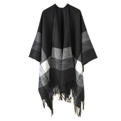 Women's Striped Color block Thermal Shawl Cape