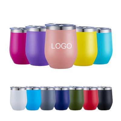 12 Oz. Stainless Steel Vacuum Insulated Wine Cup With Clear Lid