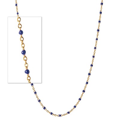 Jilco Inc. 14K Yellow Gold Vermeil Handmade Navy Blue Beaded Enamel Chain Necklace