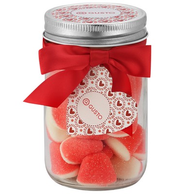 12 Oz. Mason Jar with Candy Confections - Strawberry Puffs