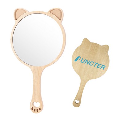 Cat Shape Wood Handheld Mirror Makeup Mirror - Size L