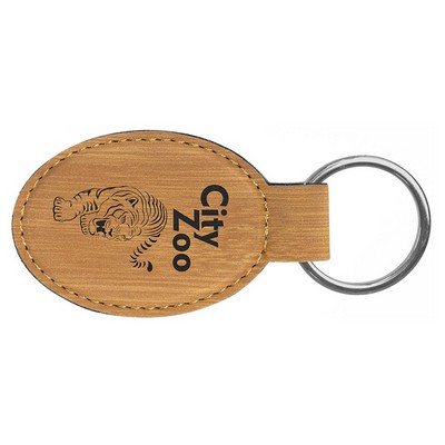 3" x 1 3/4" Bamboo Laserable Leatherette Oval Keychain