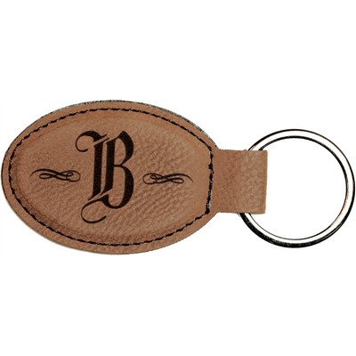 3" x 1 3/4" Dark Brown Laserable Leatherette Oval Keychain