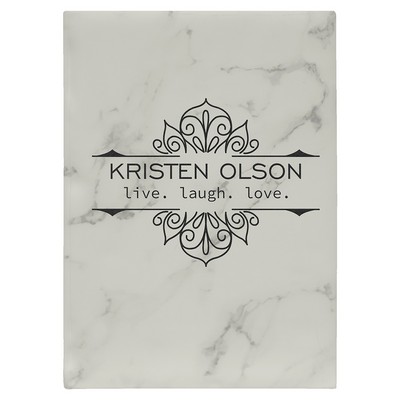 7" x 9 3/4" White Marble Laserable Leatherette Journal-Lined Paper