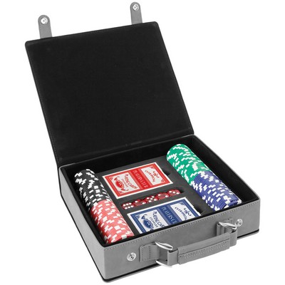 Gray/Black Laserable Leatherette 100 Chip Poker Set