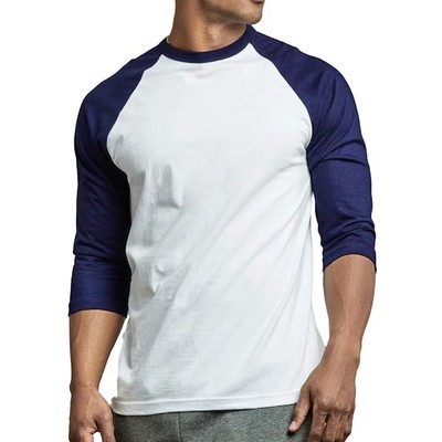 Men's 3/4 Sleeve Baseball T-Shirt - Small, Navy/White (Case of 20)