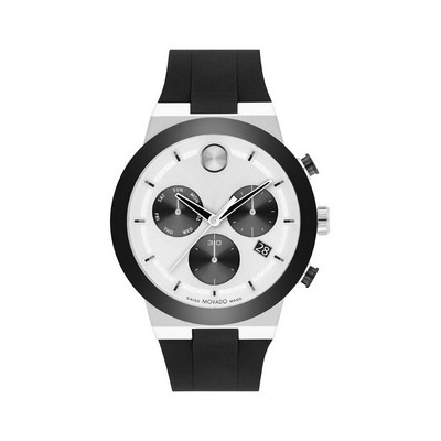 Movado BOLD Fusion Gent's White Chrono Dial Watch w/Black Silicone Strap