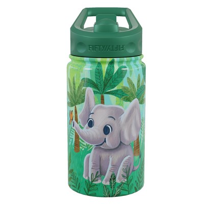 12oz Elephant Print Kids Bottle with Straw Lid