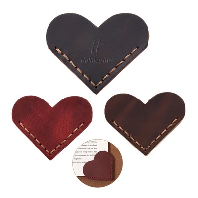 Debossed Genuine Leather Heart Shaped Bookmark