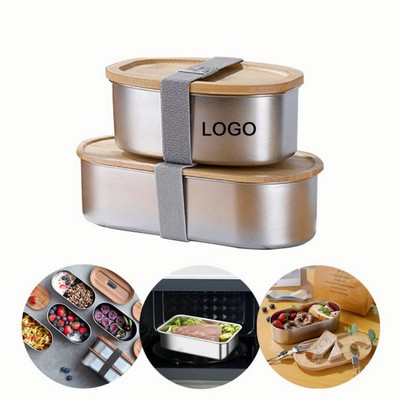 24 Oz./30 Oz. Multifunctional Eco Friendly Food Grade Stainless Steel Lunch Box w/Wooden Lid