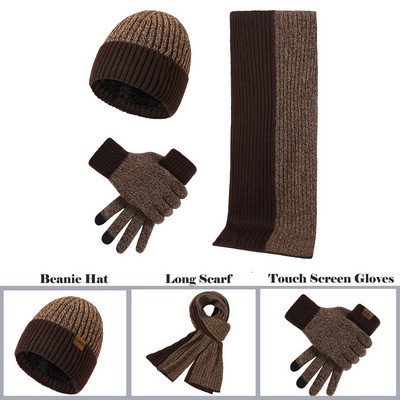 Touch Screen Gloves Knitted Beanie Hat Long Scarf for Men Women