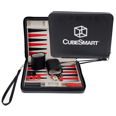 Black Leatherette Travel Magnetic Backgammon Set