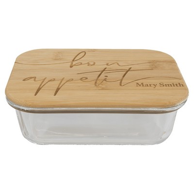 Rectangle Glass Container with Bamboo Lid 21oz