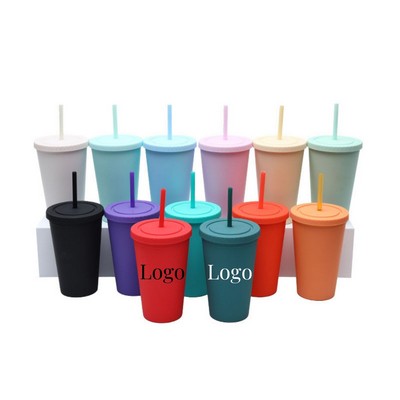 16 oz Double-Layer Straw Cup