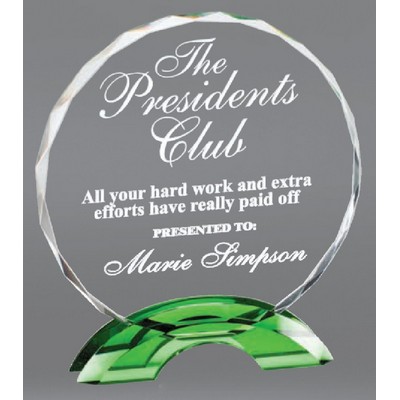 Cascata Circle Crystal Award with Green Base, 8 1/2"H