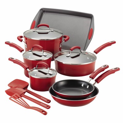 Rachael Ray 14 Piece Classic Brights Red Gradient Nonstick Cookware