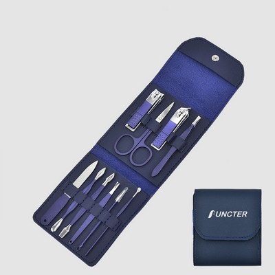 Blue Color 10 Pieces Manicure Set W/ PU Case