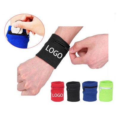 Embroidery Sports Wristband With Zippered Wallet