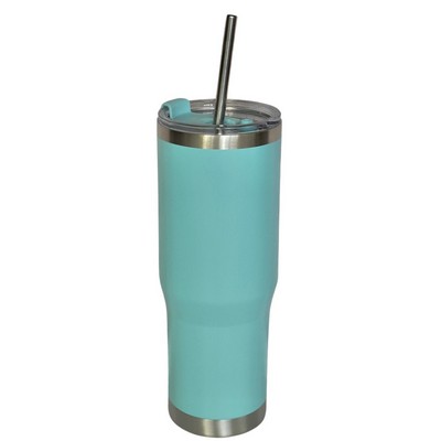 30 Oz. Stainless Double Wall Vacuum Insulated Travel Mug powder coated light blue