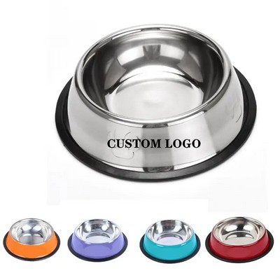 Stainless steel durable dog basin rubber base