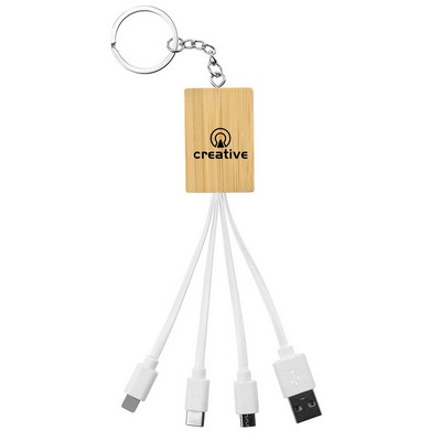 4-in-1 Bamboo Charging Cable With Keychain