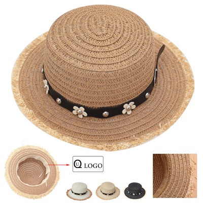 Summer Flower Beach Straw Hat For Kids