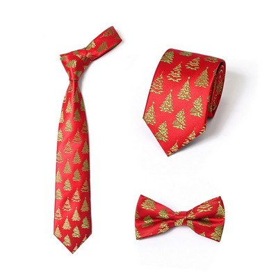 Men's Christmas Polyester Tie and Bow Tie Set with Custom Logo