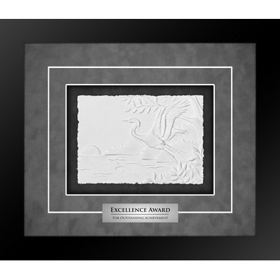 Crane (Black/Grey) - Cast Paper Sculptured Art - Shadowbox Award 13"x15"